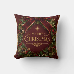 Coussin Noël Élégant Ruban de Velours, Botanique Luxueuse