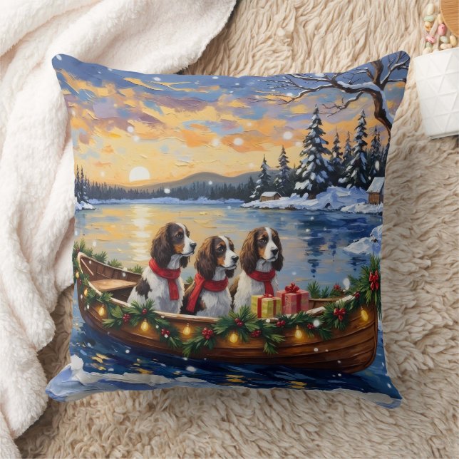 Coussin Noël en bateau avec Springer Spaniel (Couverture)