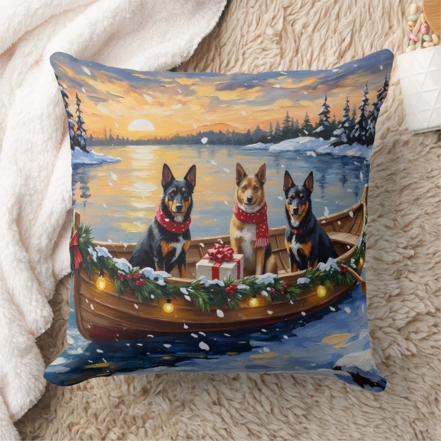 Coussin Noël en bateau avec un Malinois belge (Couverture)