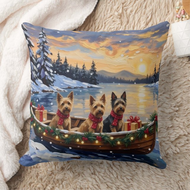 Coussin Noël en bateau avec un Terrier Australien (Couverture)