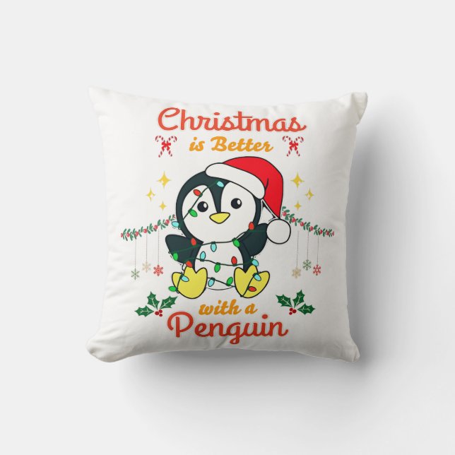 Coussin Noël Est Mieux Avec Un Pingouin (Recto)
