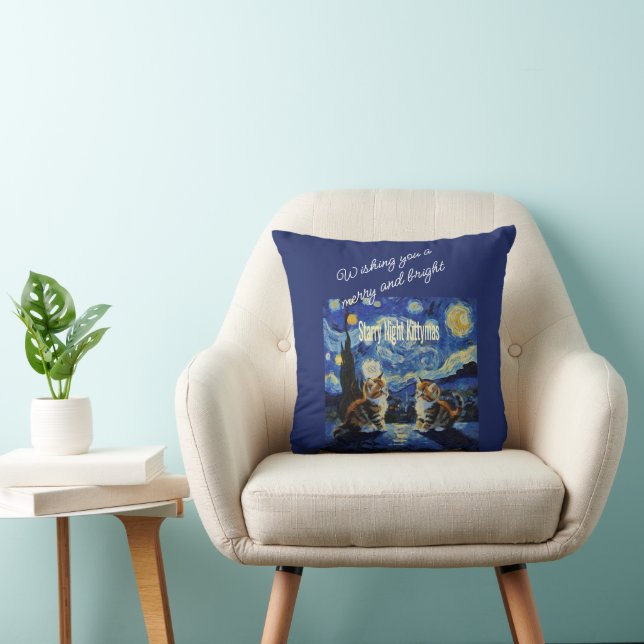 Coussin Noël étoilé pour amoureux de chats Kittymas Fun (Chaise)