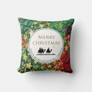 Coussin NOËL ÉTOILES Trois Sages Hommes Écriture Festive