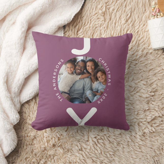 Coussin Noël famille photo prune joie violette (Couverture)