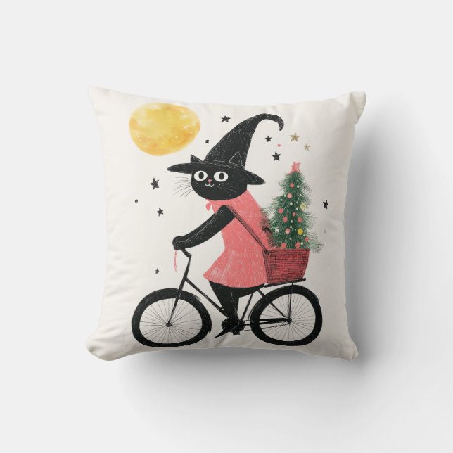 Coussin Noël Fantastique et Sombre de Cyclisme de Chat Noi (Recto)
