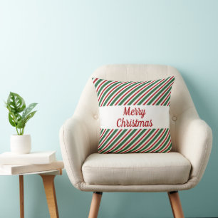 Coussin Noël festif joyeux bandes vertes rouges