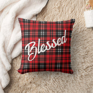 Coussin Noël Fêtes Rouge et Tartan noir