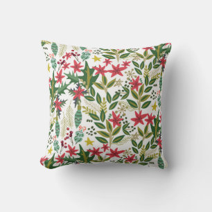 Coussin Noël Fêtes Whimsical Floral Holly Berries