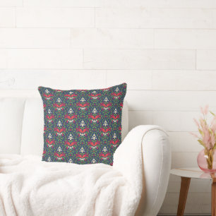 Coussin Noël, feuilles de houx vertes, baies rouges, nœud