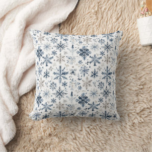 Coussin Noël Flocons de Neige Bleus Blancs