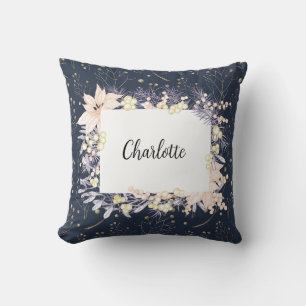 Coussin Noël Floral Bleu Élégant