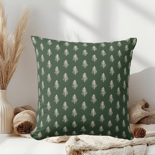 Coussin Noël Forest Green et pins beige
