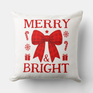 Coussin Noël gai et lumineux à noeud rouge à carreaux