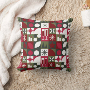 Coussin Noël géométrique rouge et vert