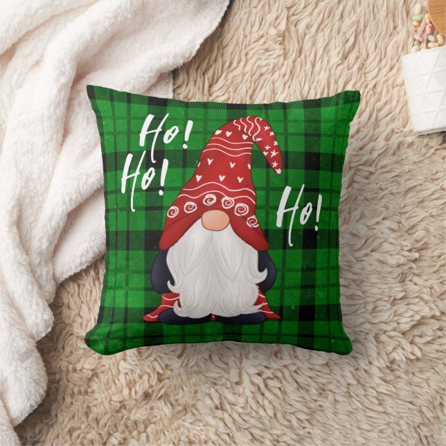 Coussin Noël Gnome Nordique Carreaux Verts  (Couverture)