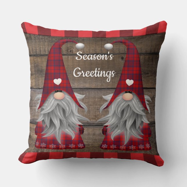 Coussin Noël Gnomes Bonnes Fêtes Rouge Plaid (Recto)