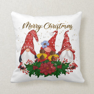Coussin Noël Gnomes Poinsettia Whimsical Woodland