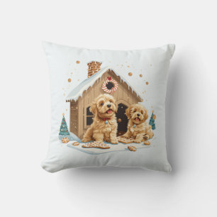 Coussin Noël Golden Retriever Dogs Gingerbread House