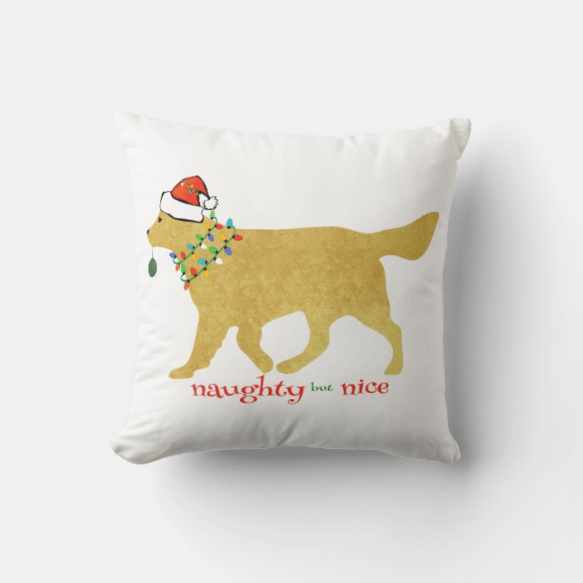 Coussin Noël Golden Retriever Naughty, mais Nice (Recto)