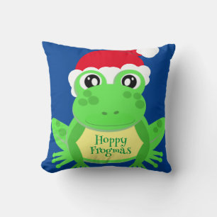 Coussin Noël Grenouille Bleue Santa Hat Nouveauté Drôle
