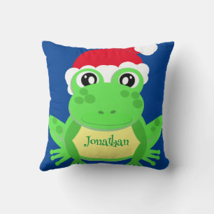 Coussin Noël Grenouille Bleue Santa Hat Nouveauté Drôle