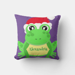 Coussin Noël Grenouille violette Santa Hat Novelty Amusant