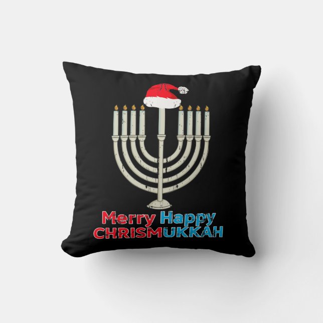 Coussin Noël Hanoukka Juifs Menorah Père Noël (Recto)