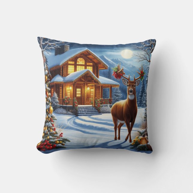 Coussin Noël/Hiver Deer Lodge (Recto)