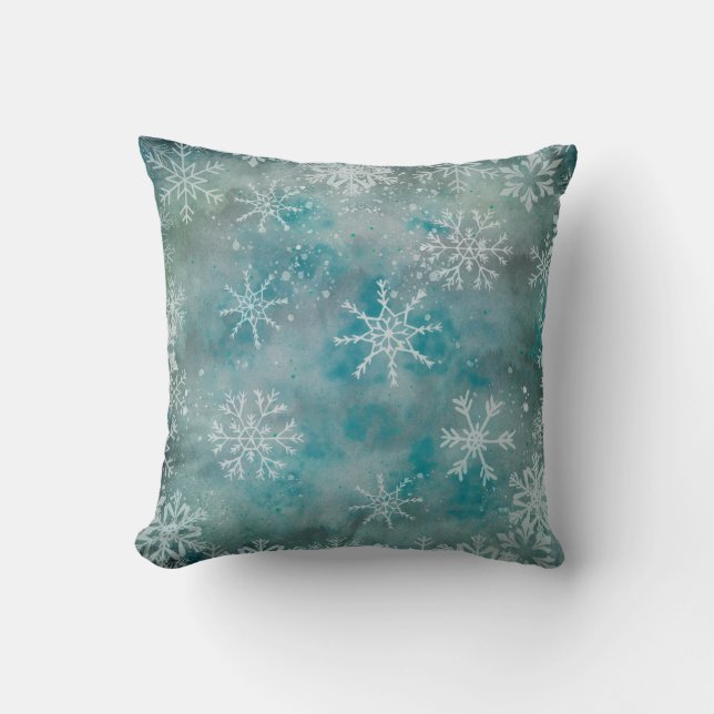 Coussin Noël Hiver Flambeaux blancs Sur Bleu (Recto)