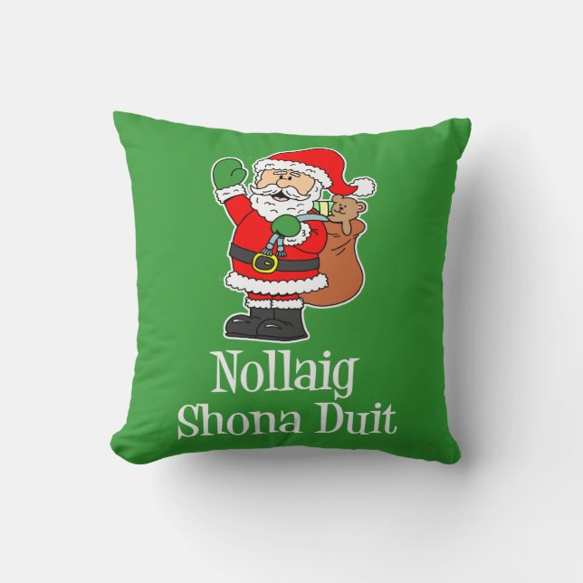 Coussin Noël irlandais Père Noël de Nollaig Shona Duit (Recto)
