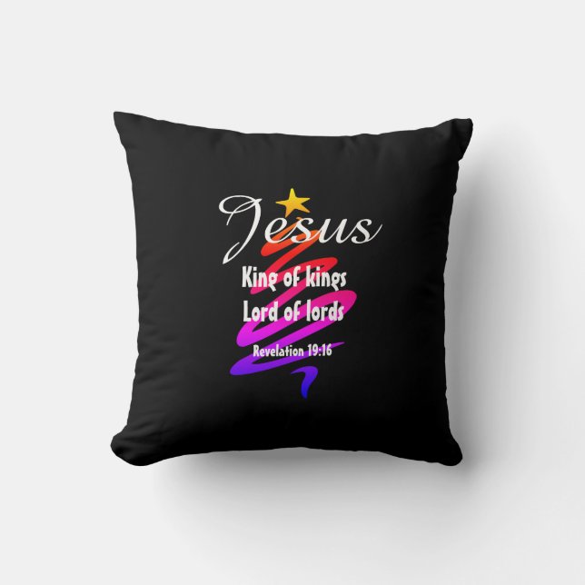 Coussin Noël JÉSUS SEIGNEUR DES SEIGNANTS Customisé NOIR (Recto)
