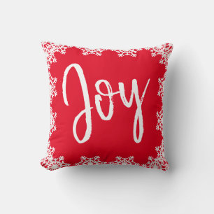 Coussin Noël Joie Famille Rouge Blanc Script Snowflakes