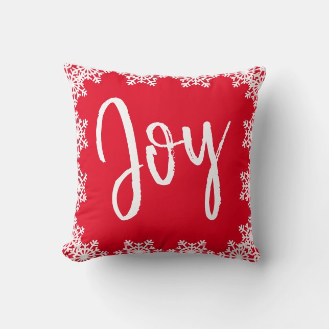 Coussin Noël Joie Famille Rouge Blanc Script Snowflakes (Recto)