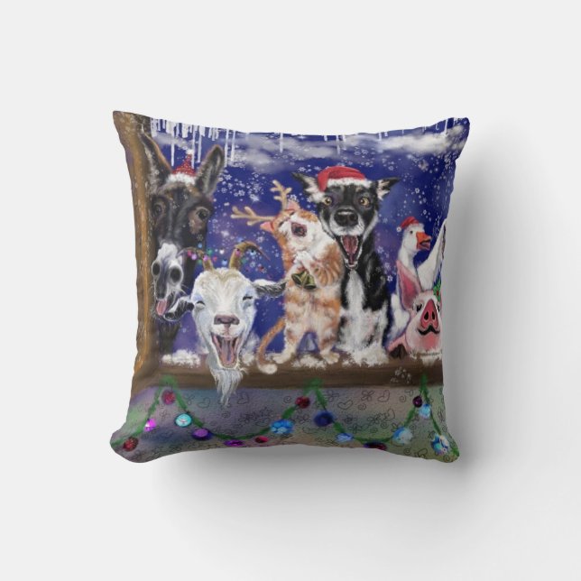 Coussin Noël Joyeuse fête des animaux de ferme drôle Couss (Recto)