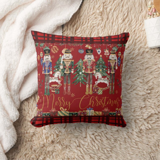 Coussin Noël Joyeux Casse-Noisette Vintage Rouge Fête (Couverture)