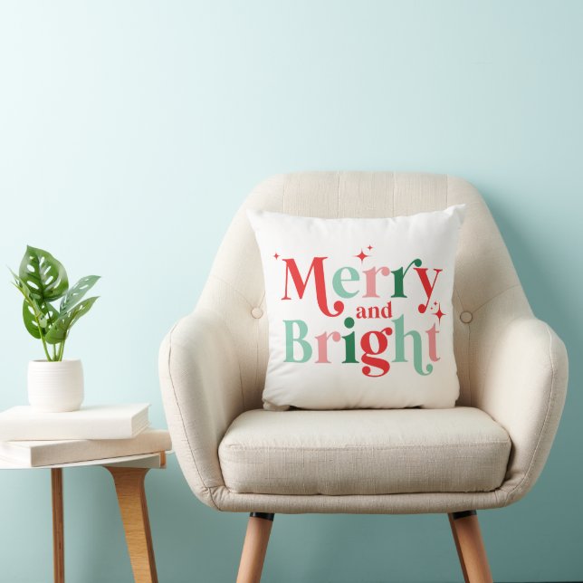 Coussin Noël joyeux et lumineux rose rouge (Chaise)