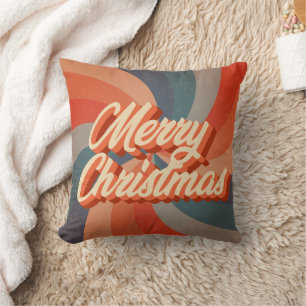 Coussin Noël Joyeux Rétro Groovy Vintage Hippie Tourbillon