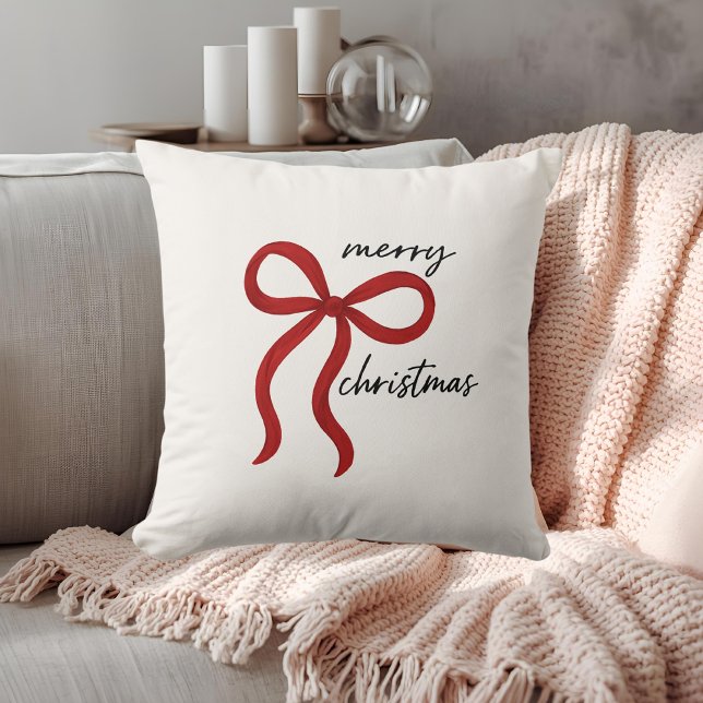 Coussin Noël joyeux ruban rouge minimaliste (Créateur téléchargé)