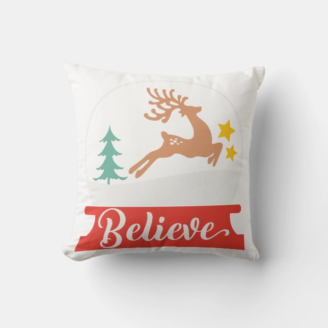 Coussin Noël : Juste croire (à Père Noël et Reindeer) (Recto)