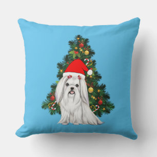 Coussin Noël maltais, Noël Chien maltais de Noël avec chap
