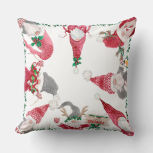 Coussin Noël mignon J'aime Gnomes Aquarelle Holly Leaf