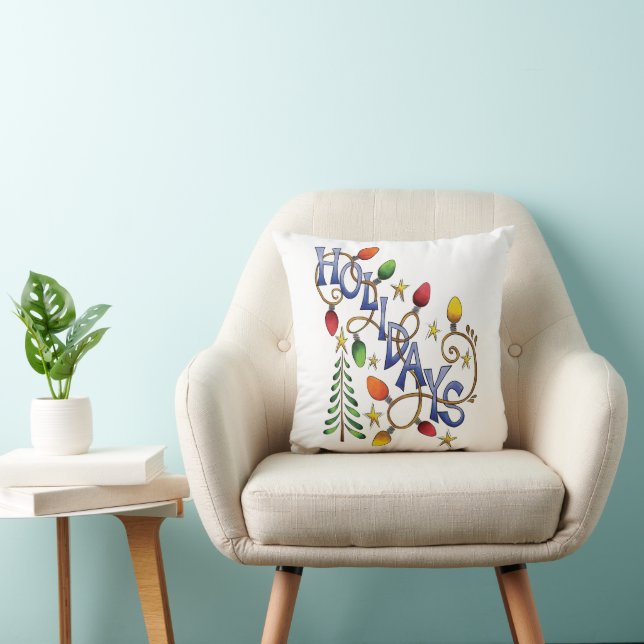 Coussin Noël mignon, lumières et étoiles avec texte de vac (Chaise)