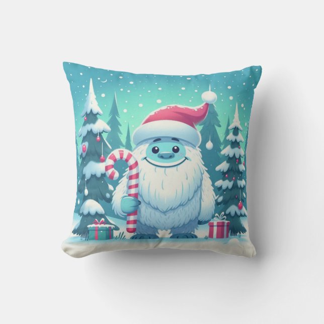 Coussin Noël mignon/yeti d'hiver (Recto)
