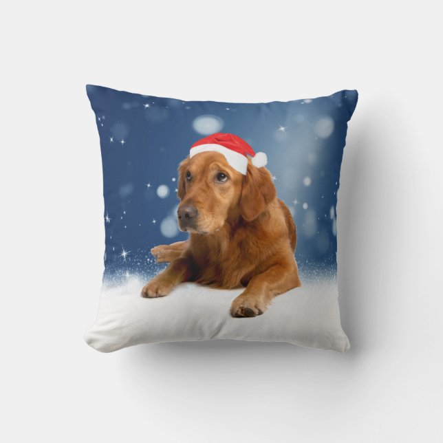 Coussin Noël Mignonne Golden Retriever Chien Santa Hat Nei (Recto)