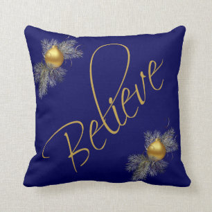 Coussin Noël moderne, croient (avec des ornements) l'or e
