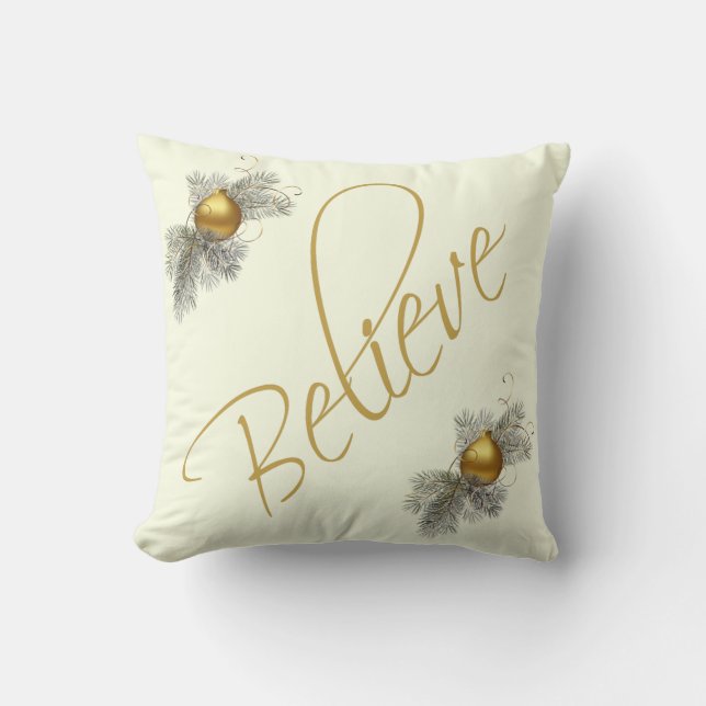 Coussin Noël moderne, croient (avec des ornements) l'or et (Recto)