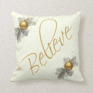 Coussin Noël moderne, croient (avec des ornements) l'or et