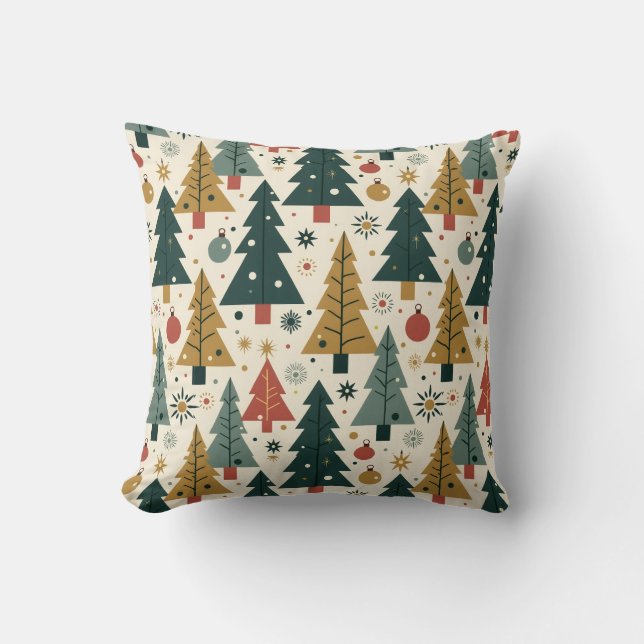 Coussin Noël Moderne du Milieu du Siècle (Recto)