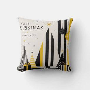 Coussin Noël moderne jaune noir et blanc
