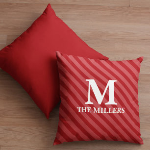 Coussin Noël moderne Monogramme mignon rouge rayé Festif